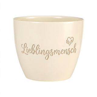 Personalisierter Blumentopf mit Lieblingsmensch-Gravur — Geschenk für Freundin — Detailansicht der Lasergravur