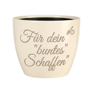 Personalisierter Blumentopf mit Gravur — Geschenk für Maler und Künstler — Detailansicht der Lasergravur