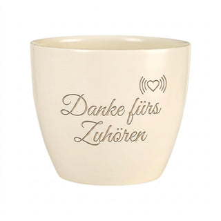 Personalisierter Blumentopf mit Gravur — Geschenk Psychologe — Detailansicht der Lasergravur