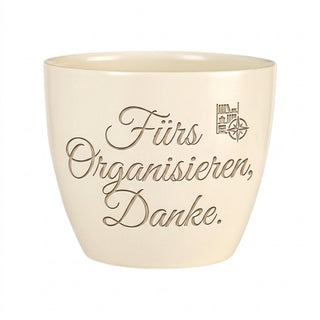 Geschenk Kommissar - Individueller Blumentopf mit Gravur fürs Organisieren — Detailansicht der Lasergravur