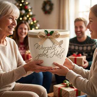 Personalisierter Blumentopf 'Wurzeln geben Halt' — Geschenk für Orthopäden — als persoenliche Geschenk-Uebergabe