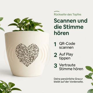 Persönliche Sprachnachricht – Herz-QR auf dem creme Topf