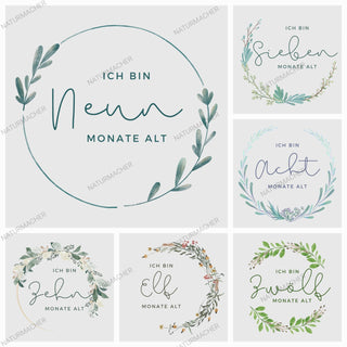 Naturmacher Meilensteinkarten: Auswahl an Karten mit floralen Designs für Babys erstes Jahr (7, 8, 9, 10, 11, 12 Monate).