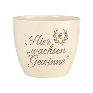 Personalisierter Blumentopf mit Gravur — Geschenk für Trader & Börsenfans — Detailansicht der Lasergravur