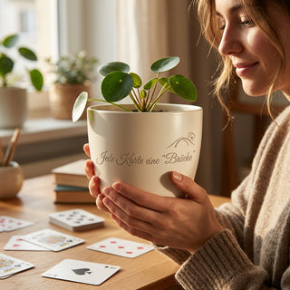 Personalisierter Blumentopf mit Gravur – Geschenk Kartenlegerin — im Wohnambiente