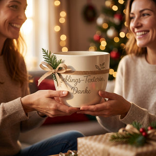 Personalisierter Blumentopf „Lieblings-Texterin, Danke“ — Geschenk Texterin Dank — als persoenliche Geschenk-Uebergabe