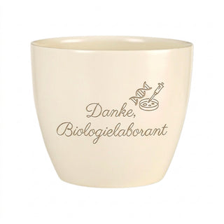 Personalisierter Blumentopf mit Gravur — Danke Geschenk Biologielaborant — Detailansicht der Lasergravur