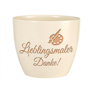 Personalisierter Blumentopf — Dankeschön Geschenk für Maler & Künstler — Detailansicht der Lasergravur