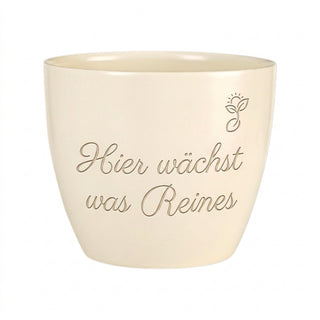 Personalisierter Blumentopf mit Gravur — Geschenk Textilreiniger Abschied — Detailansicht der Lasergravur