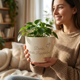 Blumentopf mit Gravur — Persönliches Geschenk für Logopäden — im Wohnambiente