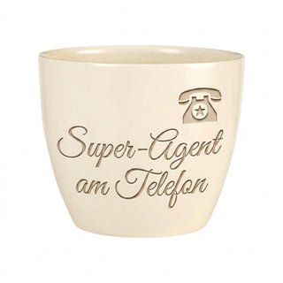 Personalisierter Blumentopf mit Gravur — Geschenk für Callcenter Agent — Detailansicht der Lasergravur