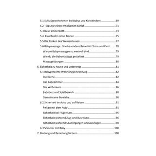 Inhaltsverzeichnis: "Baby Ratgeber - Kleine Wunder" von Naturmacher. Tipps zu Schlaf, Babymassage, Sicherheit & Bindung.