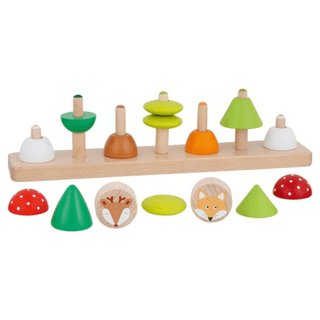 Goki Farben- und Formensortierspiel "Kleine Waldfreunde" aus Holz. Bunte Pilze, Bäume, Fuchs und Reh zum Aufstecken auf Ho...