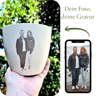 Fotogravur Blumentopf personalisiert - Erinnerungsstück