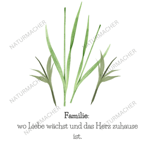 Aquarellmalerei von Gräsern mit dem Schriftzug "Familie: wo Liebe wächst und das Herz zuhause ist."  Handabdruck Bild Natu...