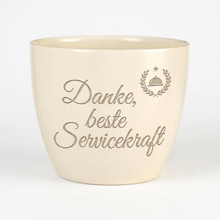 Personalisierter Blumentopf mit Gravur — Danke Geschenk für Servicekraft — Detailansicht der Lasergravur