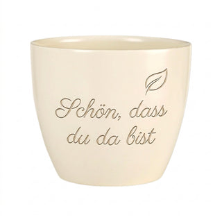 Personalisierter Blumentopf mit Gravur — Dankeschön Geschenk Haushälterin — Detailansicht der Lasergravur