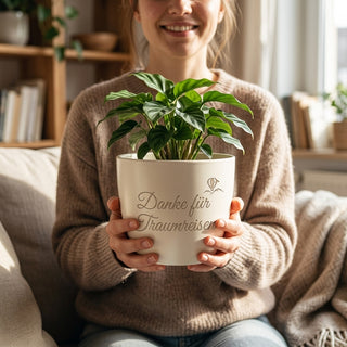 Personalisierter Blumentopf — Danke Geschenk Reiseberaterin Traumreisen — im Wohnambiente