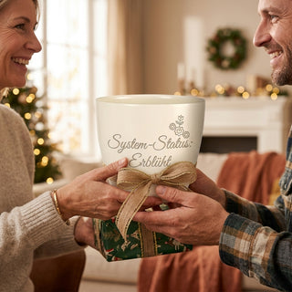 Personalisierter Blumentopf mit Gravur — Geschenk IT-Berater System-Status Erblüht — als persoenliche Geschenk-Uebergabe