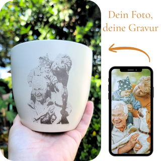 Fotogravur Blumentopf personalisiert - Erinnerungsstück