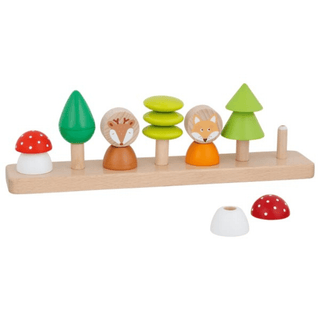 Goki Farben- und Formensortierspiel "Kleine Waldfreunde" aus Holz mit Fuchs, Reh, Bäumen und Pilzen zum Aufstecken. Förder...
