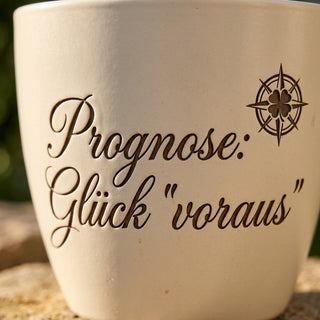 Personalisierter Blumentopf mit Gravur — Geschenk Meteorologe — Detailaufnahme