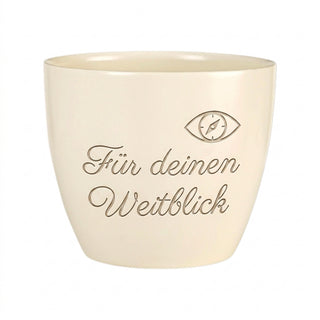 Blumentopf mit Gravur 'Für deinen Weitblick' — Geschenk Gymnasiallehrer — Detailansicht der Lasergravur