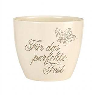 Personalisierter Blumentopf mit Gravur — Geschenk Event Manager Dankeschön — Detailansicht der Lasergravur