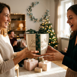Einzigartiger Blumentopf mit Gravur – Das perfekte Geschenk für Innenarchitektinnen — als persoenliche Geschenk-Uebergabe