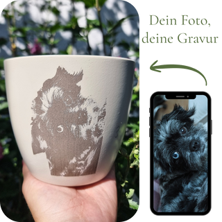 Fotogravur Blumentopf personalisiert - Erinnerungsstück