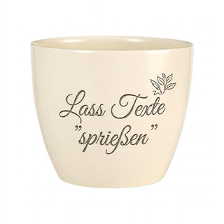 Personalisierter Blumentopf — Geschenk Lektorin Abschied & Dankeschön — Detailansicht der Lasergravur