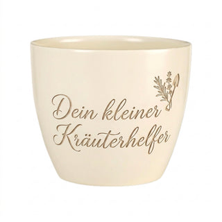 Personalisierter Blumentopf — Geschenk Küchenhilfe mit Gravur — Detailansicht der Lasergravur