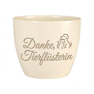 Personalisierter Blumentopf mit Gravur — Danke Geschenk für Tierfreunde — Detailansicht der Lasergravur