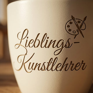 Personalisierter Blumentopf 'Lieblings-Kunstlehrer' — Geschenk Kunstlehrer Abschied — Detailaufnahme