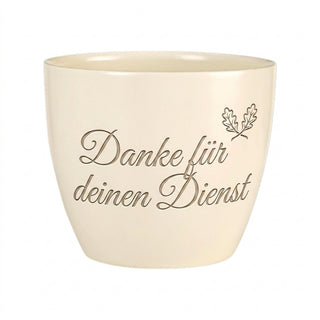 Personalisierter Blumentopf — Geschenk Bundespolizist Dankeschön Dienst — Detailansicht der Lasergravur