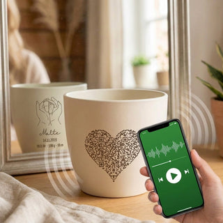 Sprachtopf zur Geburt mit Geburtsdaten und Sprachnachricht per QR-Code