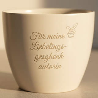 Personalisierter Blumentopf mit Gravur — Geschenk Autorin & Schriftstellerin — Detailaufnahme