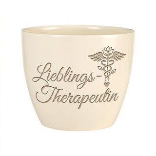 Personalisierter Blumentopf mit Gravur — Geschenk Psychotherapeutin — Detailansicht der Lasergravur
