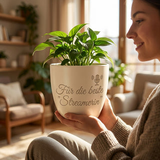 Personalisierter Blumentopf — Geschenk Streamerin »Für die beste Streamerin« — im Wohnambiente