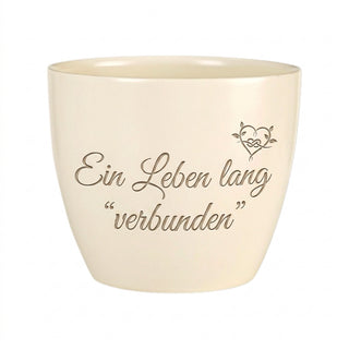 Personalisierter Blumentopf mit Gravur 'Ein Leben lang verbunden' - Geschenk op Schwester — Detailansicht der Lasergravur
