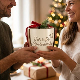 Personalisierter Blumentopf mit Gravur — Geschenk Konditorin Geburtstag — als persoenliche Geschenk-Uebergabe