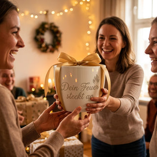 Personalisierter Blumentopf — Geschenk Schmied "Dein Feuer steckt an" — als persoenliche Geschenk-Uebergabe