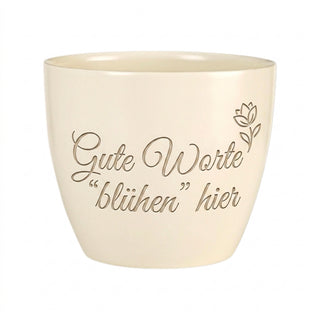 Personalisierter Blumentopf mit Gravur — Geschenk Logopädin Abschied — Detailansicht der Lasergravur