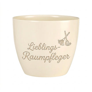 Personalisierter Blumentopf mit Gravur — Dankeschön Geschenk für Raumpfleger — Detailansicht der Lasergravur
