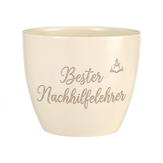 Personalisierter Blumentopf mit Gravur 'Bester Nachhilfelehrer' – Dankeschön Geschenk — Detailansicht der Lasergravur