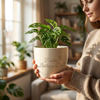 Personalisierter Blumentopf mit Gravur — Danke Geschenk für Softwareentwickler — im Wohnambiente