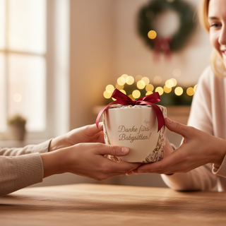 Personalisierter Blumentopf mit Gravur — Babysitter Geschenk zum Dankeschön — als persoenliche Geschenk-Uebergabe