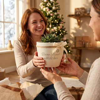 Personalisierter Blumentopf mit Gravur — Geschenk Hobbymaler Künstler — als persoenliche Geschenk-Uebergabe