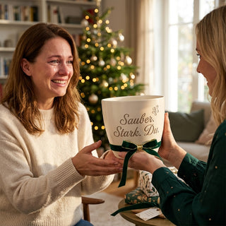 Geschenk Spülkraft – Gravierter Blumentopf mit Persönlichkeit — als persoenliche Geschenk-Uebergabe