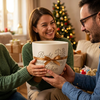 Personalisierter Blumentopf — Geschenk Justizbeamter zur Pensionierung — als persoenliche Geschenk-Uebergabe